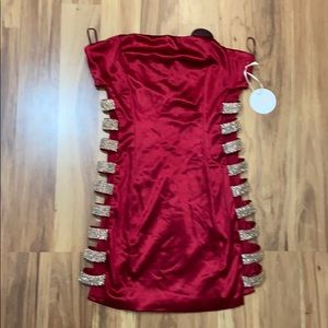Luxxel Wine Gold Short Dress Open Side Size Large